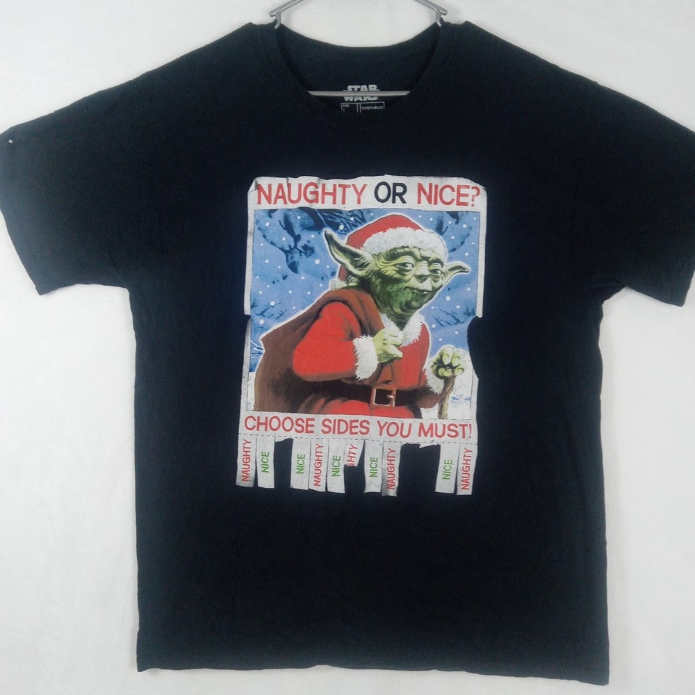 Fifth Sun T-Shirt Mens Large Black Star Wars Yoda Santa Christmas Graphic Tee